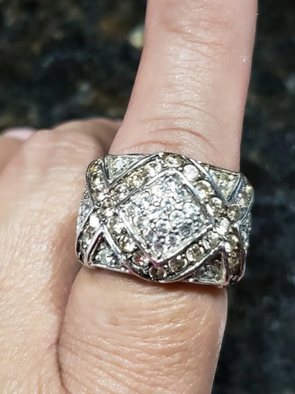 Silver & gold-tone Diamond Pave Wide Band Ring , Size US 8